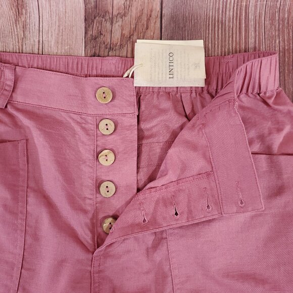 NWT Lintico Womens Large Linen Simple Button Fly Trousers HEIDI Raspberry Pink - Picture 6 of 16